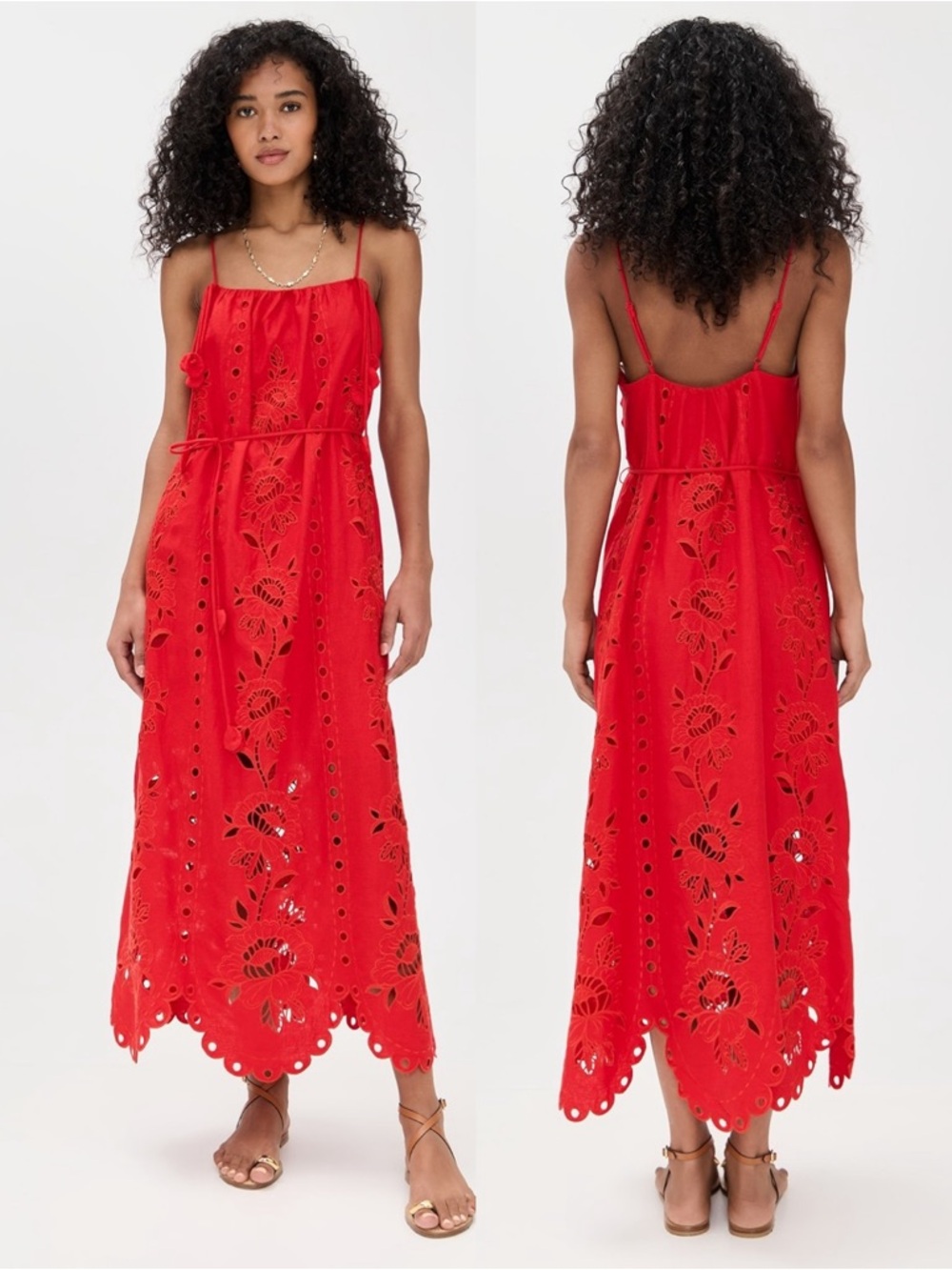 FARM Rio Red Floral Eyelet Embroidered Maxi Dress • Size S